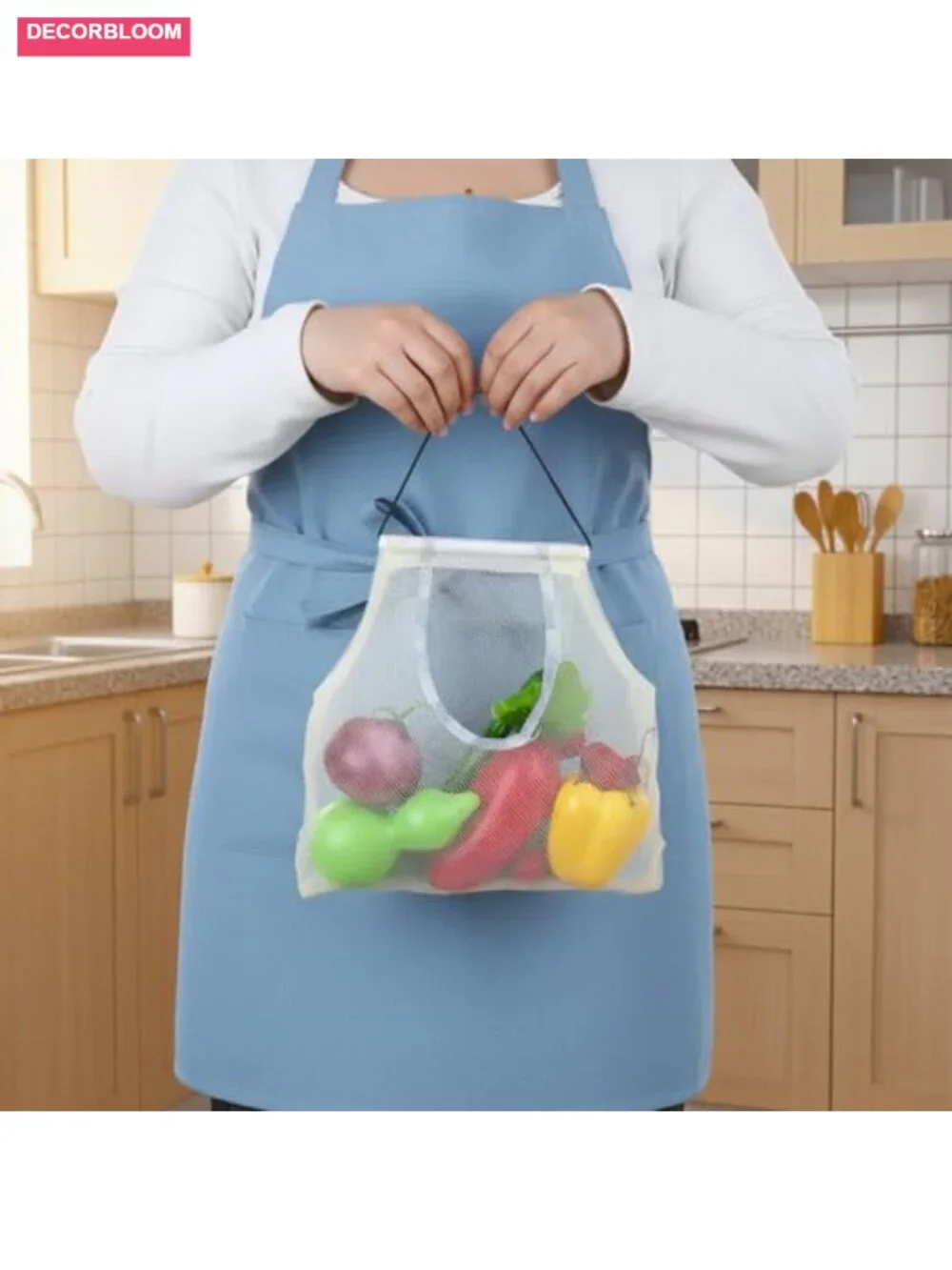 2 Pack Hanging Mesh Storage Bags for Fruits Vegetables Onions Produce